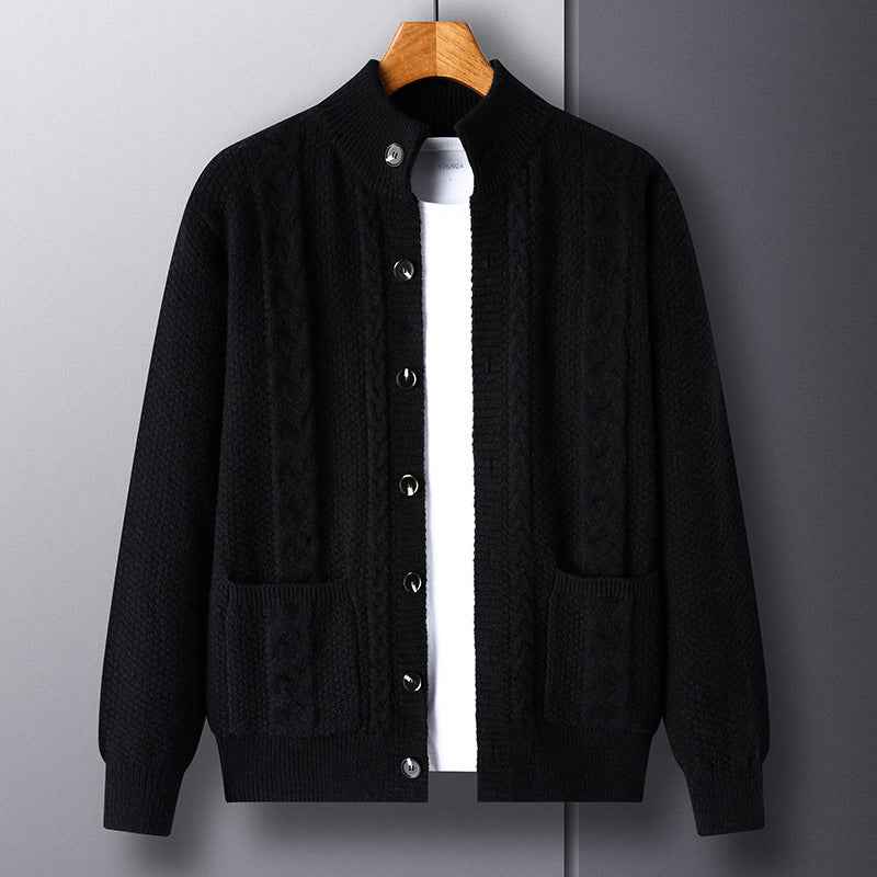 Men's Single-Breasted Jacquard Cardigan With Pockets - OLD MONEY LEGACY