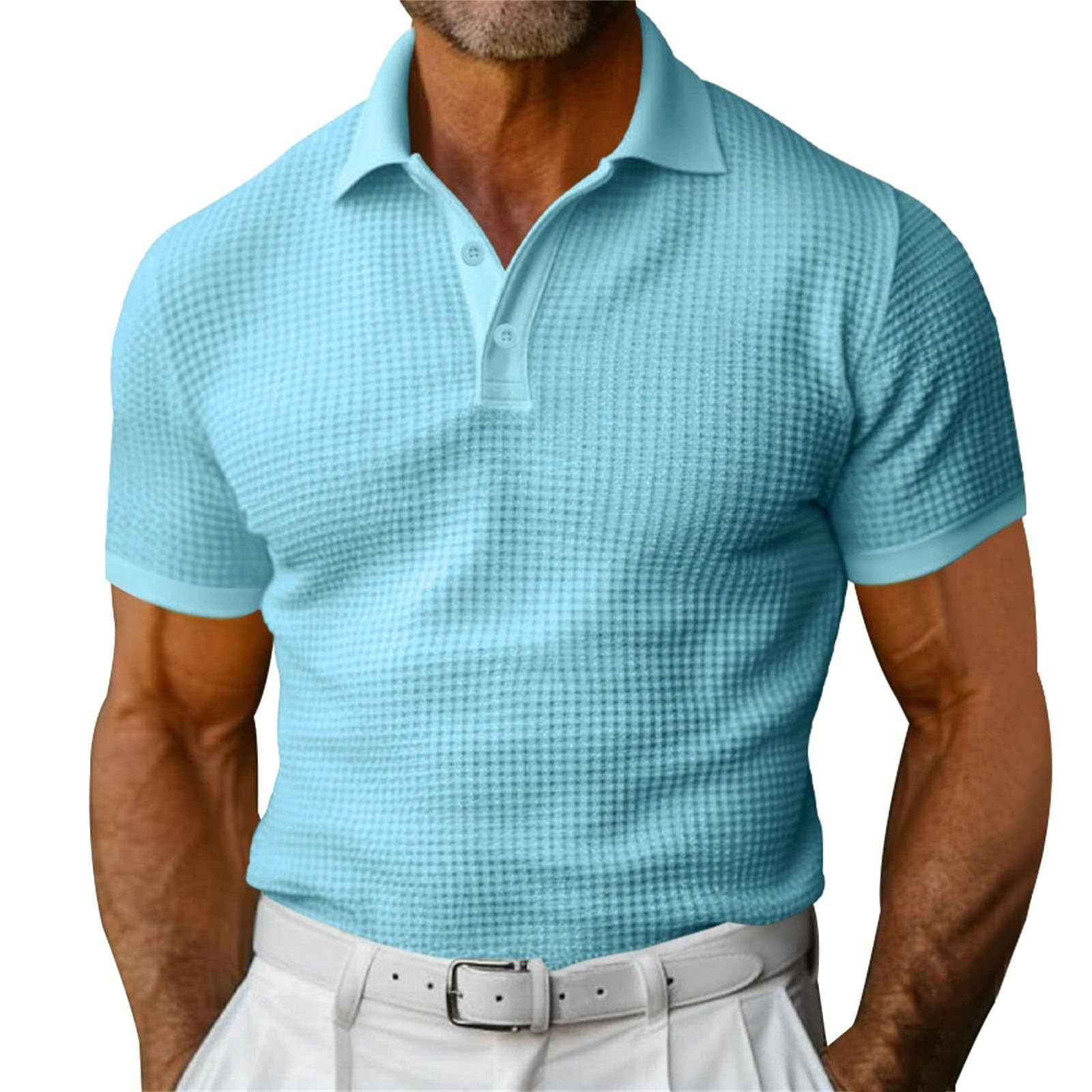 Men's Waffle Knit Polo Shirt Regular Fit - OLD MONEY LEGACY