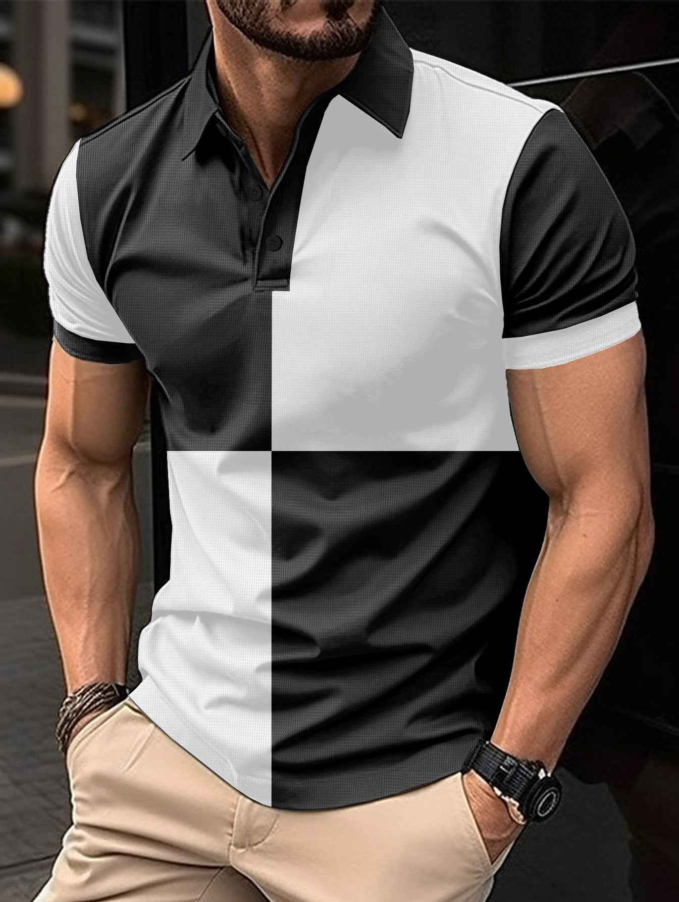Men's Cotton Polo Shirt Regular Fit Color Stitching - OLD MONEY LEGACY