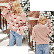 Women's Regular Fit Christmas Santa Print Knit Sweater - OLD MONEY LEGACY