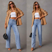 Women's Patchwork Wide Leg Jeans - OLD MONEY LEGACY