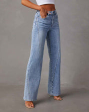 Women's Patchwork Wide Leg Jeans - OLD MONEY LEGACY