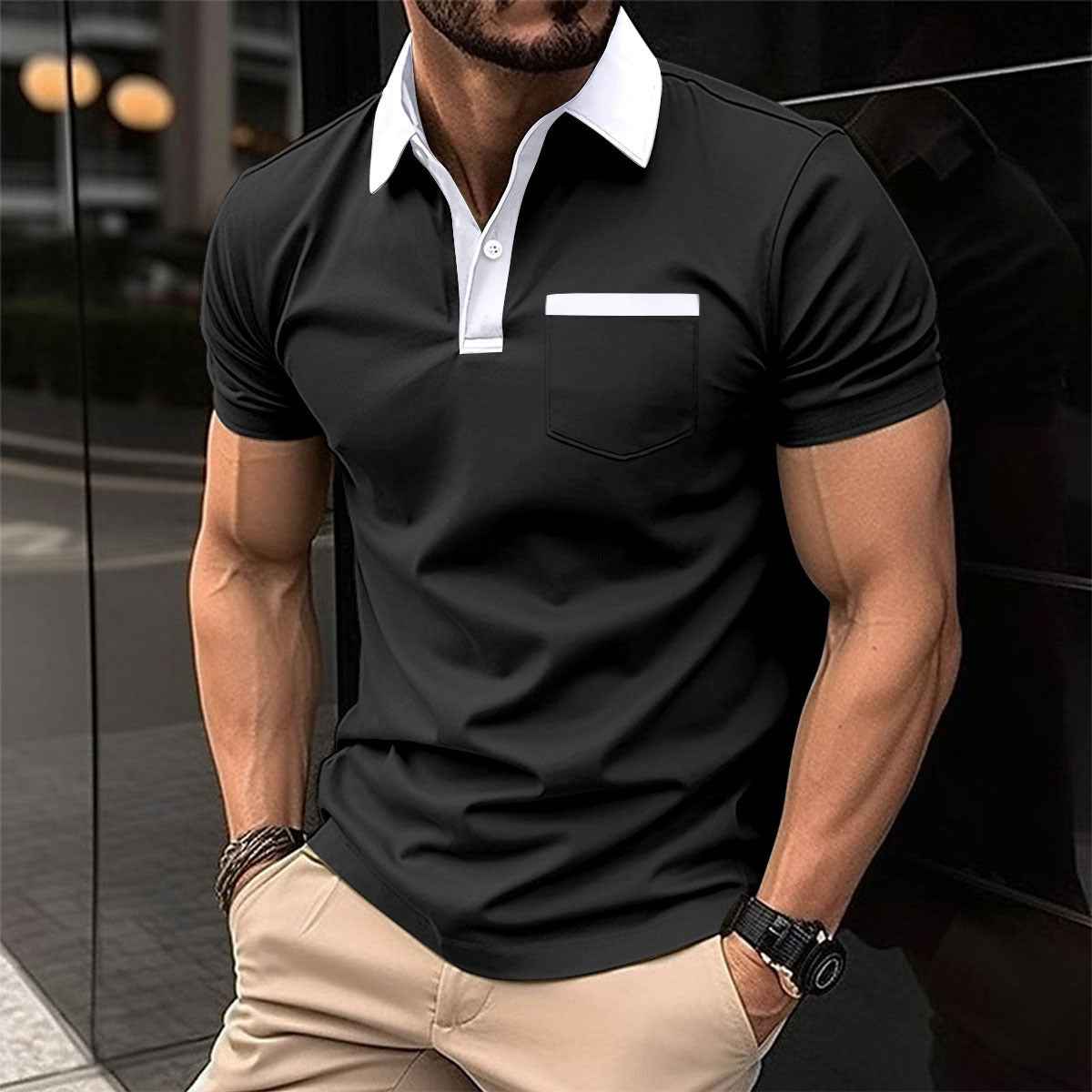 Lapel Polo Shirt Slim Pocket Short Sleeve Cotton Men's - OLD MONEY LEGACY