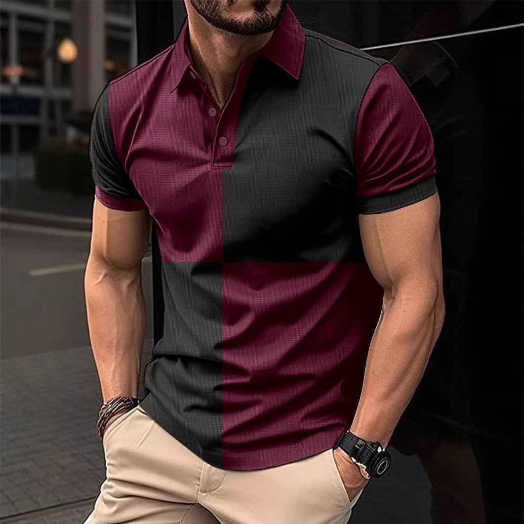 Men's Cotton Polo Shirt Regular Fit Color Stitching - OLD MONEY LEGACY