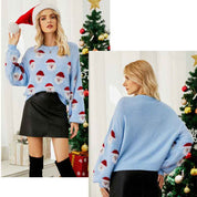 Women's Regular Fit Christmas Santa Print Knit Sweater - OLD MONEY LEGACY