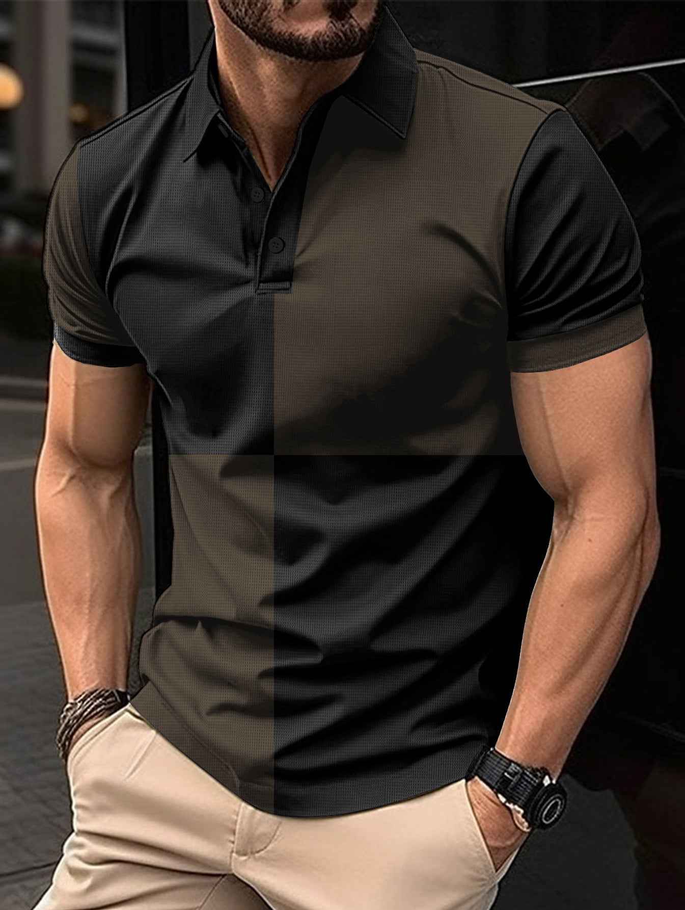Men's Cotton Polo Shirt Regular Fit Color Stitching - OLD MONEY LEGACY