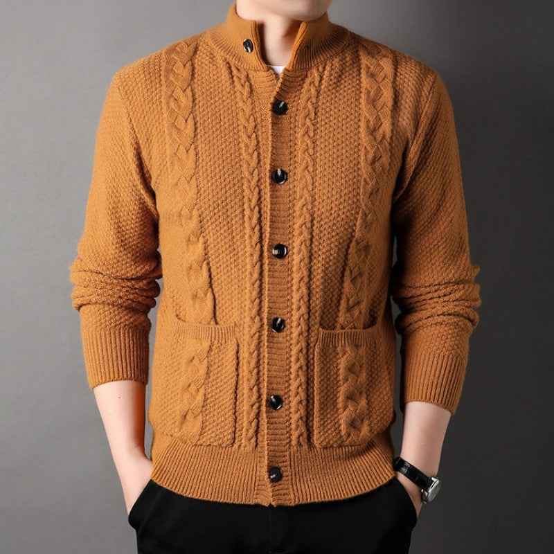 Men's Single-Breasted Jacquard Cardigan With Pockets - OLD MONEY LEGACY