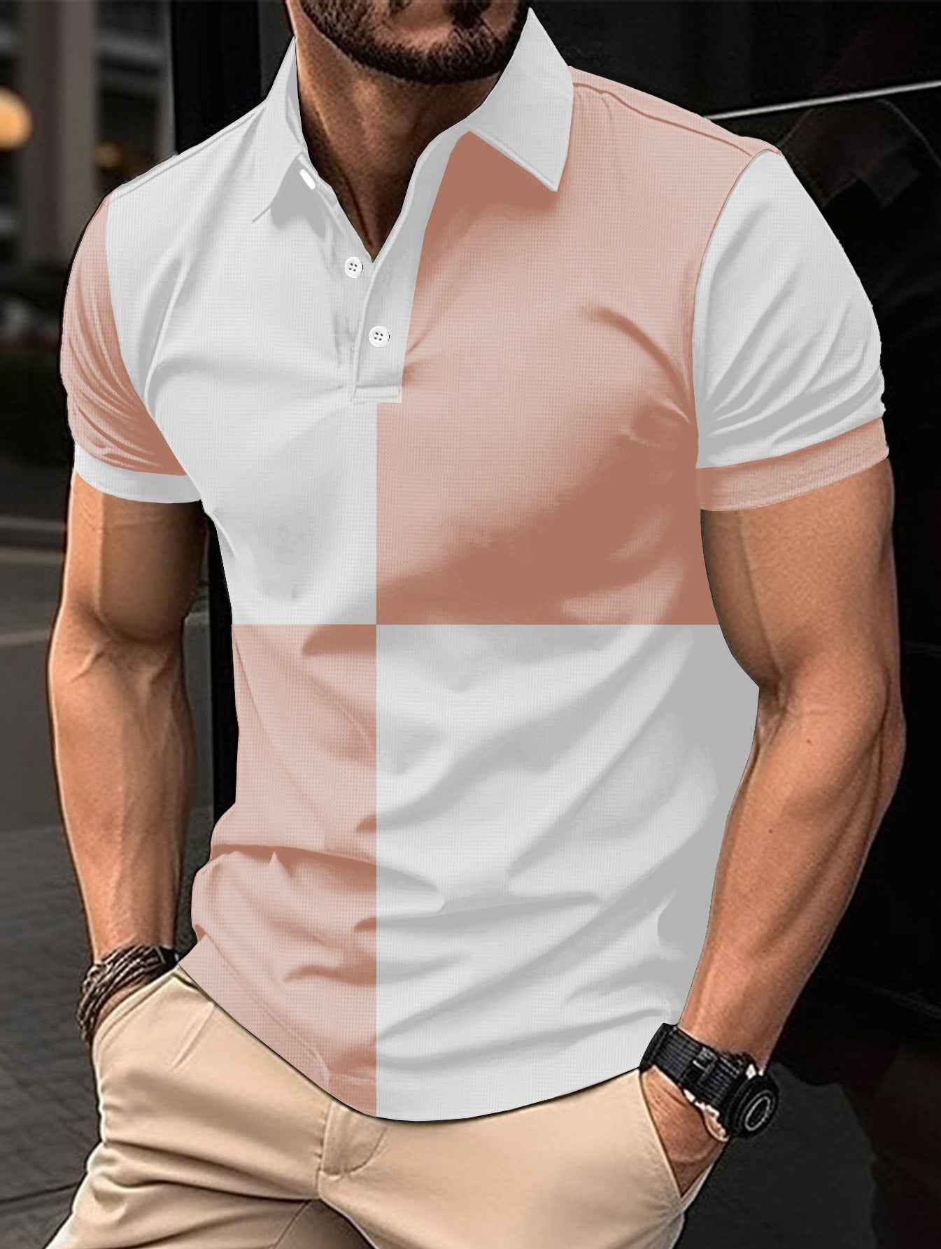 Men's Cotton Polo Shirt Regular Fit Color Stitching - OLD MONEY LEGACY