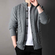 Men's Single-Breasted Jacquard Cardigan With Pockets - OLD MONEY LEGACY