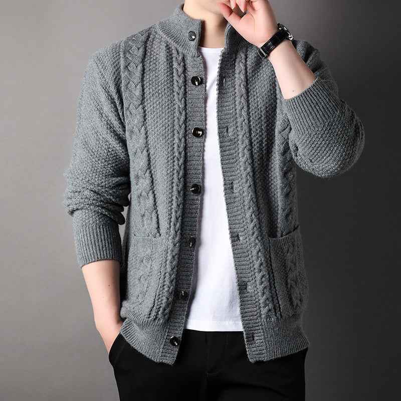 Men's Single-Breasted Jacquard Cardigan With Pockets - OLD MONEY LEGACY