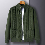 Men's Single-Breasted Jacquard Cardigan With Pockets - OLD MONEY LEGACY