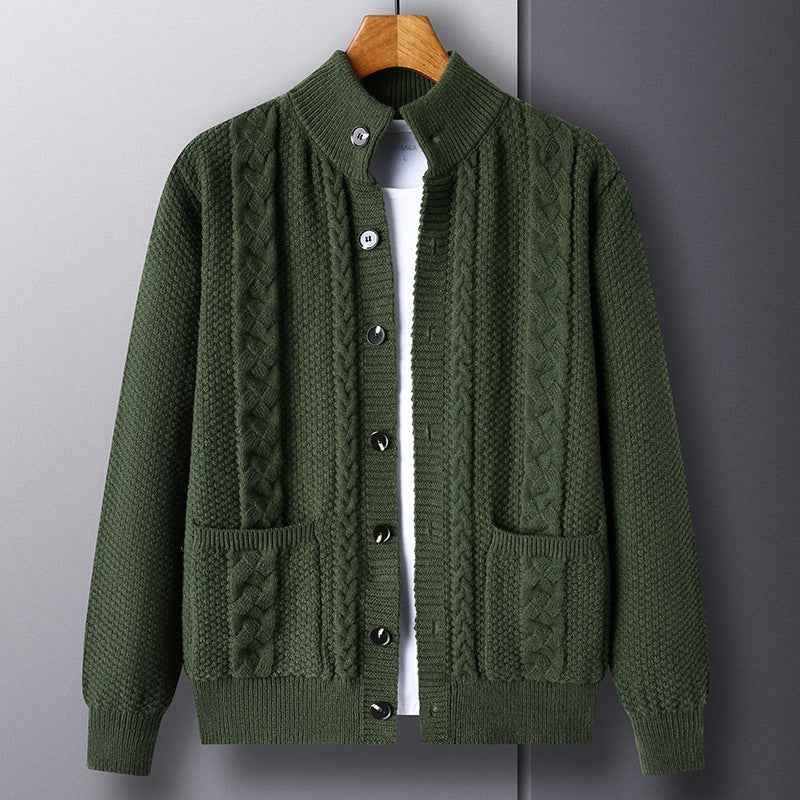 Men's Single-Breasted Jacquard Cardigan With Pockets - OLD MONEY LEGACY