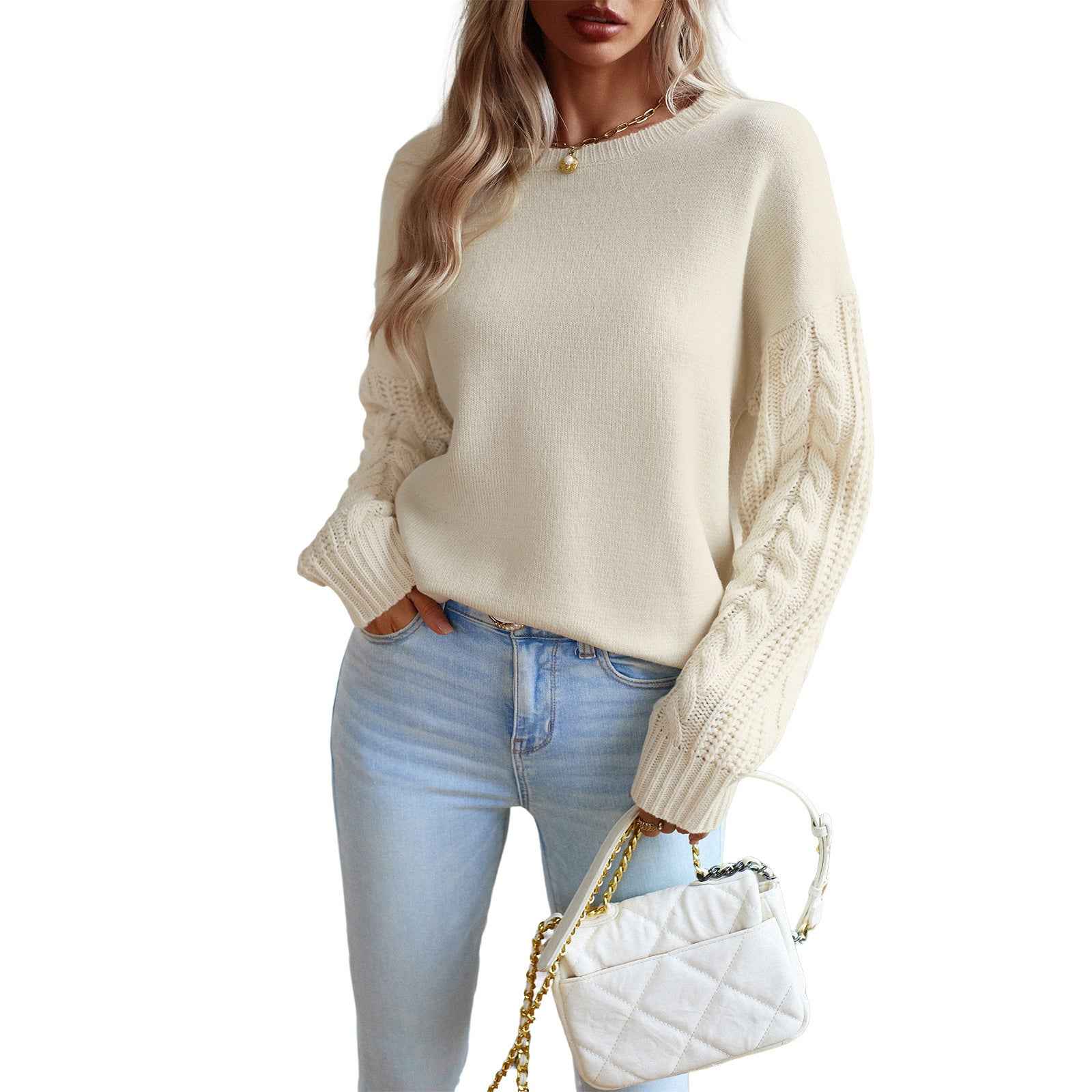 Women's Cotton Knit Round-Neck Sweater Regular Fit - OLD MONEY LEGACY