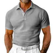 Men's Waffle Knit Polo Shirt Regular Fit - OLD MONEY LEGACY
