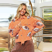 Women's Corduroy Rugby-Print Baseball Jacket - OLD MONEY LEGACY