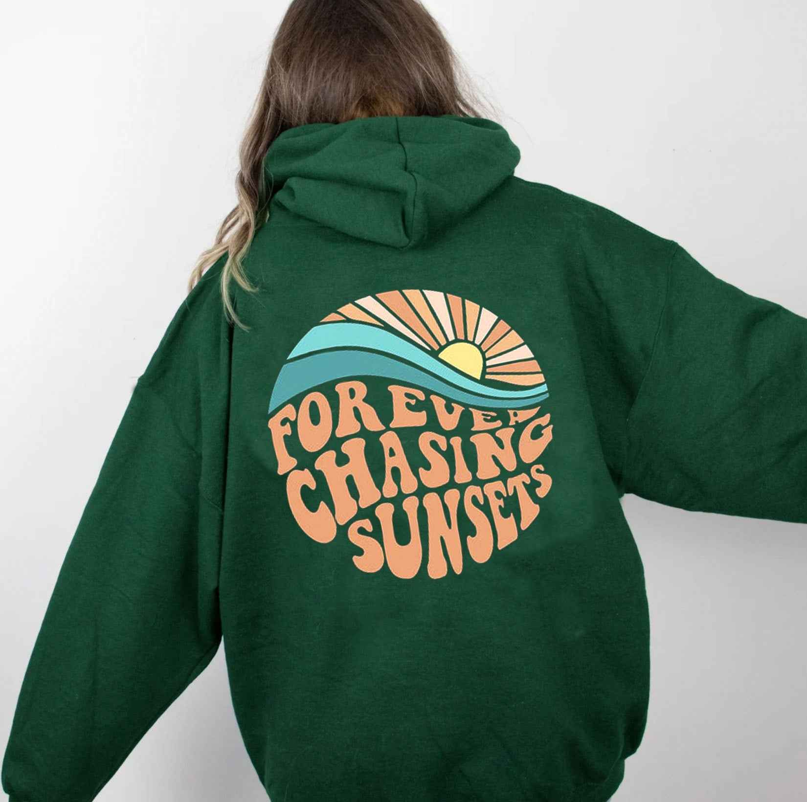 Unisex Fleece-Lined Sunset Print Hoodie Kangaroo Pocket - OLD MONEY LEGACY