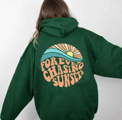 Unisex Fleece-Lined Sunset Print Hoodie Kangaroo Pocket - OLD MONEY LEGACY
