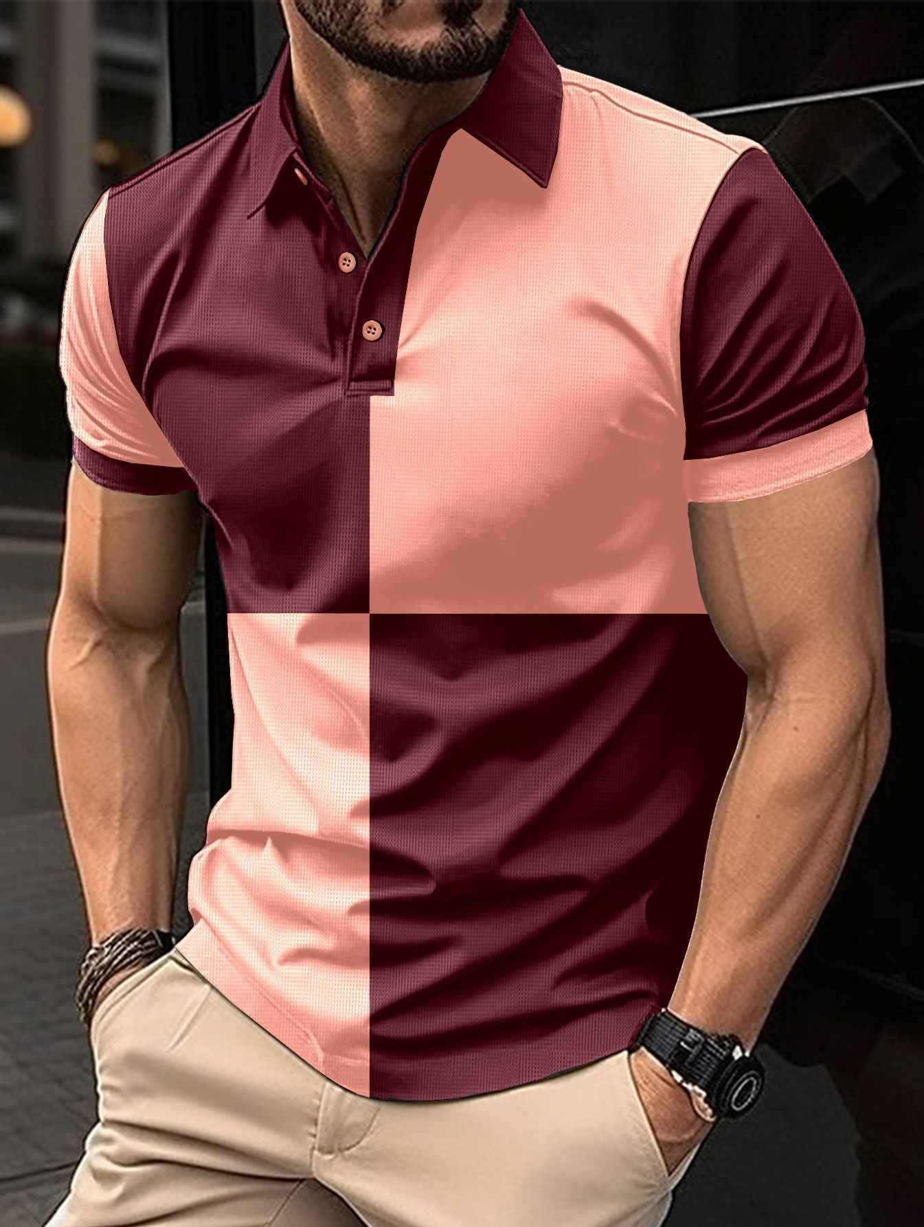 Men's Cotton Polo Shirt Regular Fit Color Stitching - OLD MONEY LEGACY