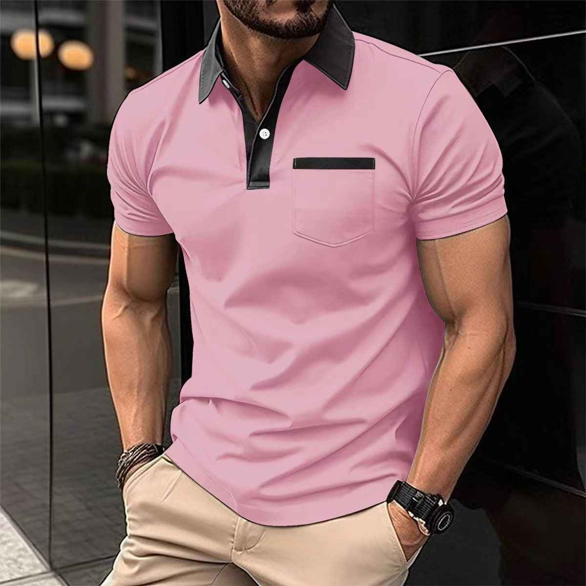 Lapel Polo Shirt Slim Pocket Short Sleeve Cotton Men's - OLD MONEY LEGACY