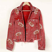 Women's Corduroy Rugby-Print Baseball Jacket - OLD MONEY LEGACY