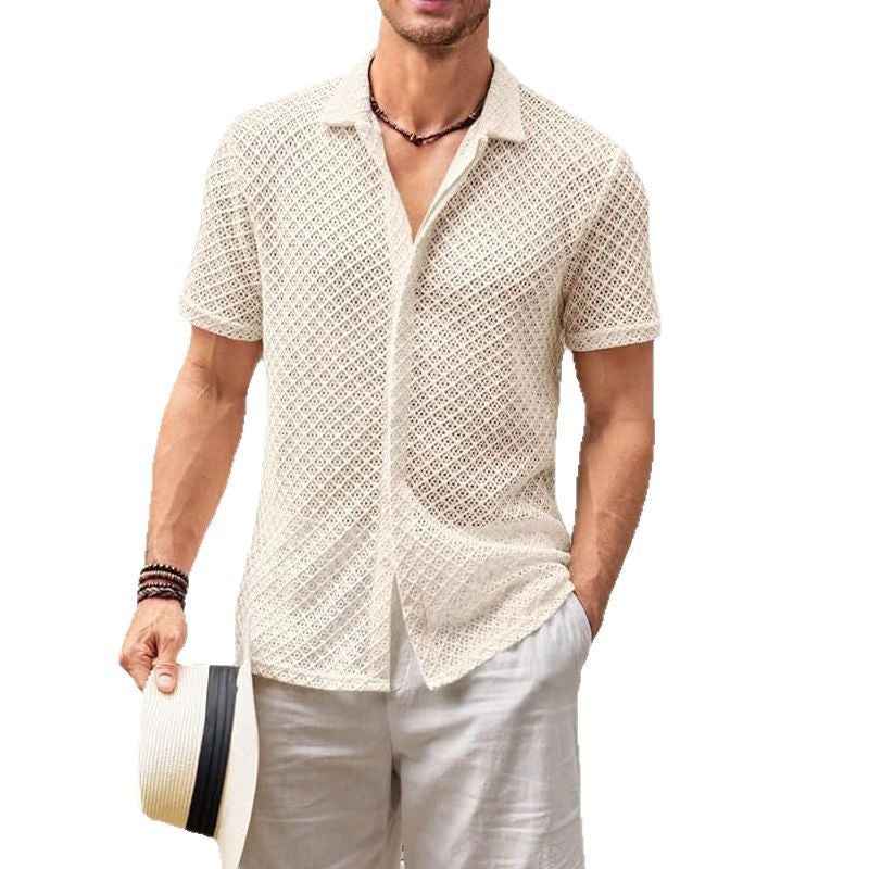 Men's Mesh Short Sleeve Lapel Shirt - OLD MONEY LEGACY