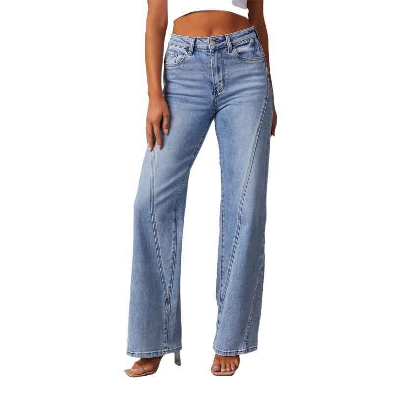 Women's Patchwork Wide Leg Jeans - OLD MONEY LEGACY