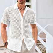 Men's Mesh Short Sleeve Lapel Shirt - OLD MONEY LEGACY