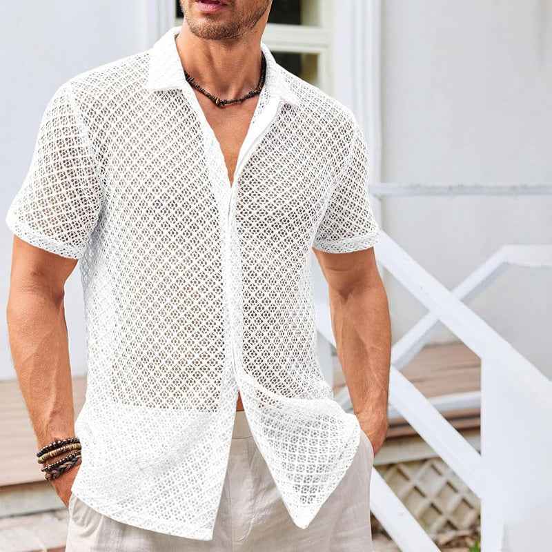 Men's Mesh Short Sleeve Lapel Shirt - OLD MONEY LEGACY