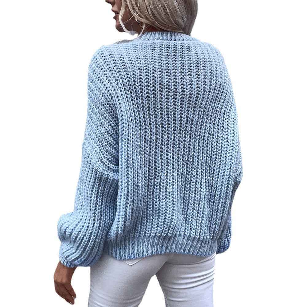 Women's Round Neck Long Sleeve Acrylic Knit Sweater - OLD MONEY LEGACY
