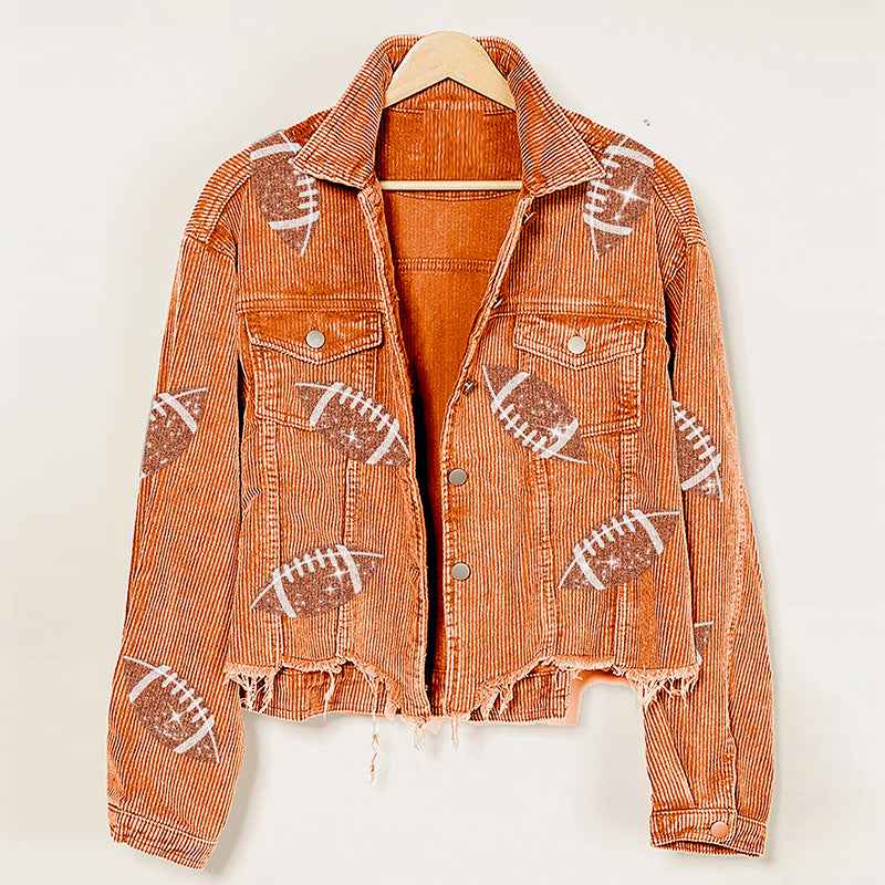 Women's Corduroy Rugby-Print Baseball Jacket - OLD MONEY LEGACY