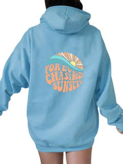 Unisex Fleece-Lined Sunset Print Hoodie Kangaroo Pocket - OLD MONEY LEGACY