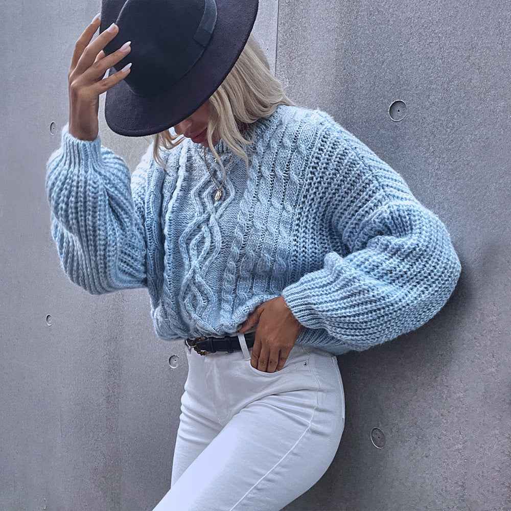 Women's Round Neck Long Sleeve Acrylic Knit Sweater - OLD MONEY LEGACY