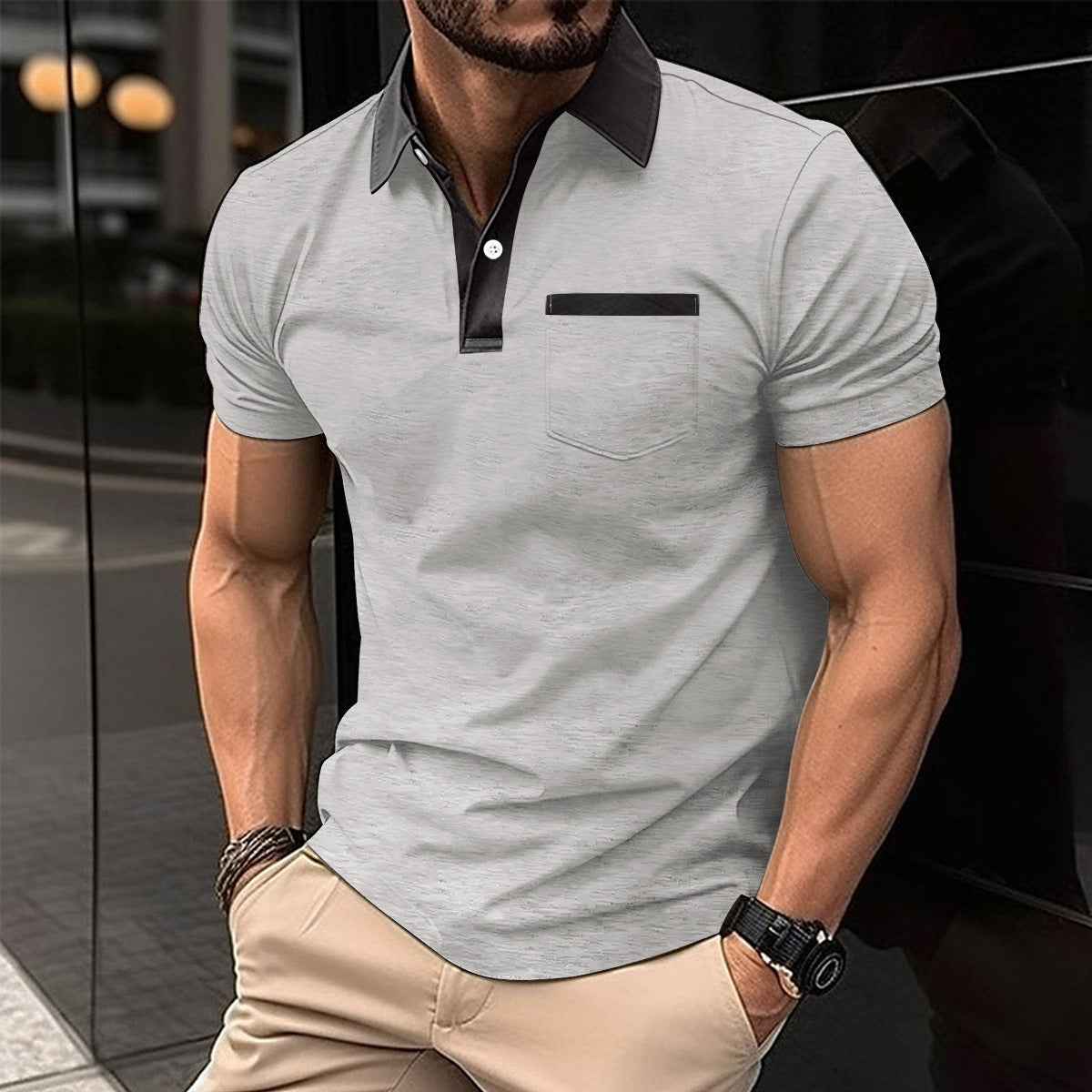 Lapel Polo Shirt Slim Pocket Short Sleeve Cotton Men's - OLD MONEY LEGACY