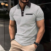 Lapel Polo Shirt Slim Pocket Short Sleeve Cotton Men's - OLD MONEY LEGACY