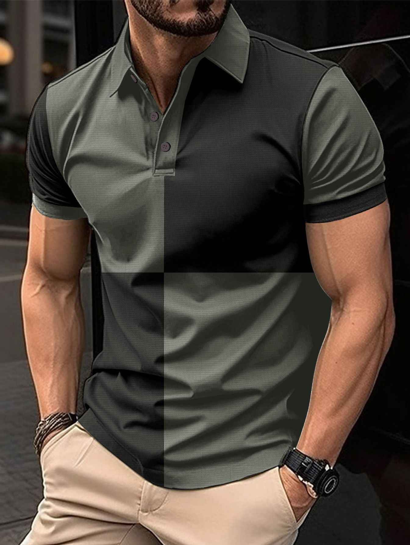 Men's Cotton Polo Shirt Regular Fit Color Stitching - OLD MONEY LEGACY