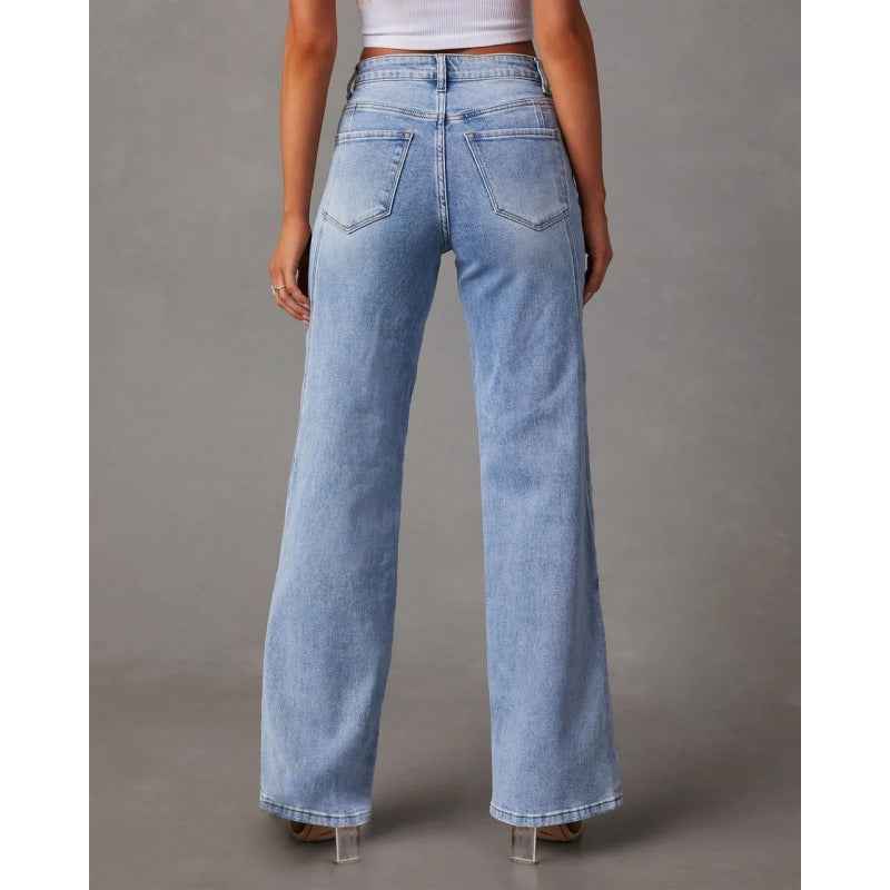 Women's Patchwork Wide Leg Jeans - OLD MONEY LEGACY