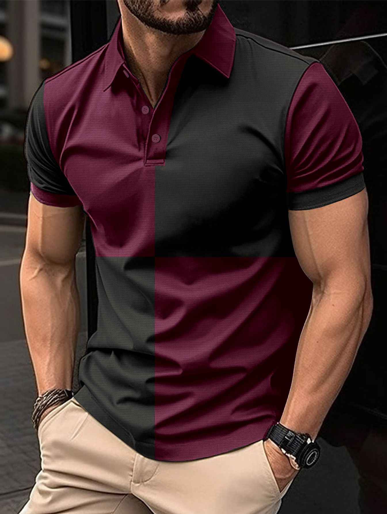 Men's Cotton Polo Shirt Regular Fit Color Stitching - OLD MONEY LEGACY