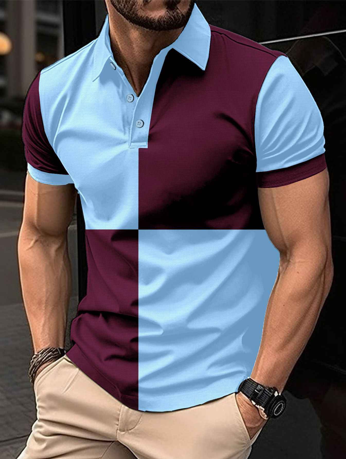 Men's Cotton Polo Shirt Regular Fit Color Stitching - OLD MONEY LEGACY