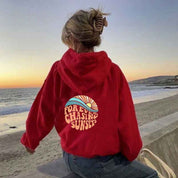 Unisex Fleece-Lined Sunset Print Hoodie Kangaroo Pocket - OLD MONEY LEGACY