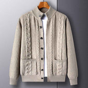 Men's Single-Breasted Jacquard Cardigan With Pockets - OLD MONEY LEGACY