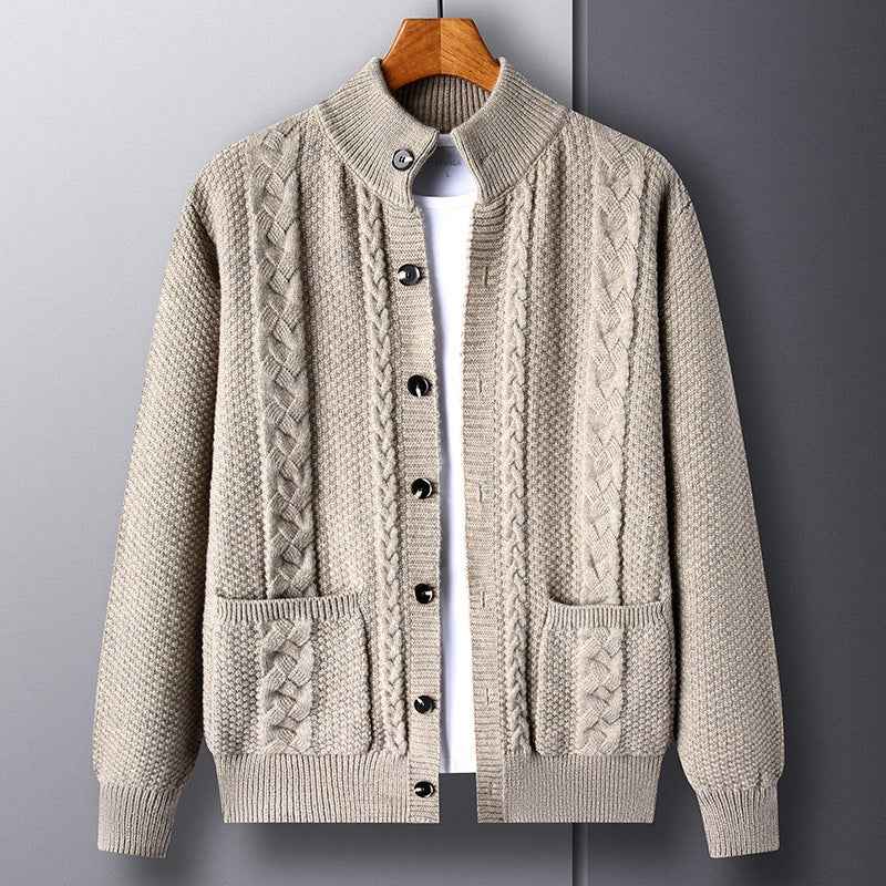 Men's Single-Breasted Jacquard Cardigan With Pockets - OLD MONEY LEGACY