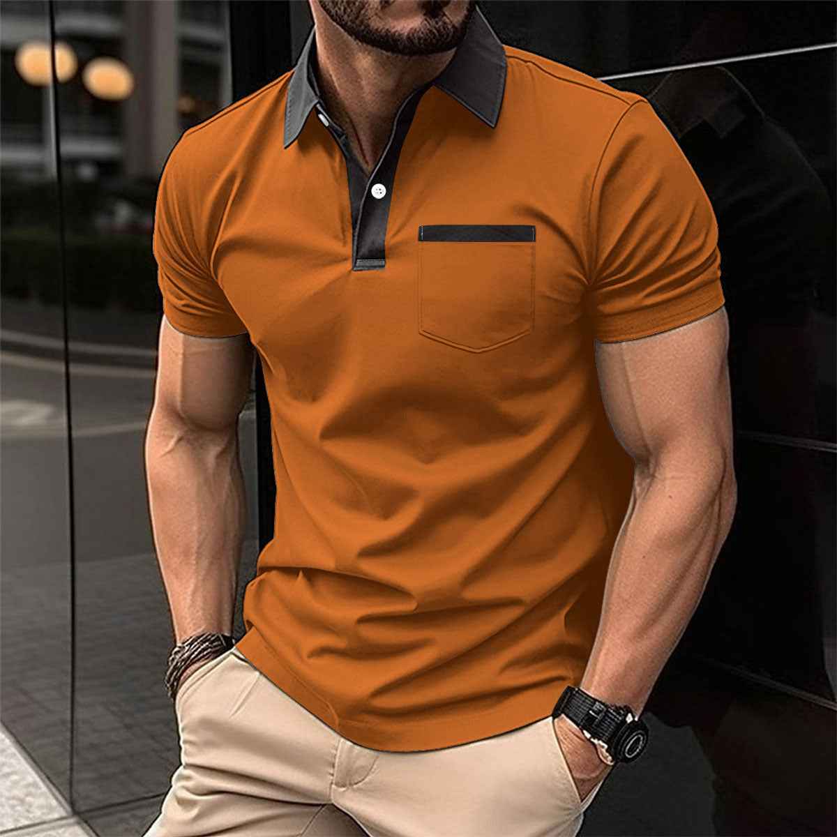 Lapel Polo Shirt Slim Pocket Short Sleeve Cotton Men's - OLD MONEY LEGACY