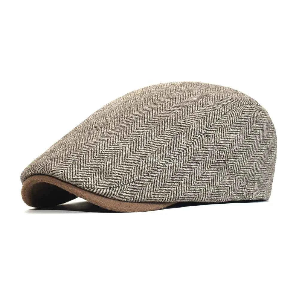 Herringbone Tweed Flat Cap | Men's Classic Newsboy Baker Boy Hat