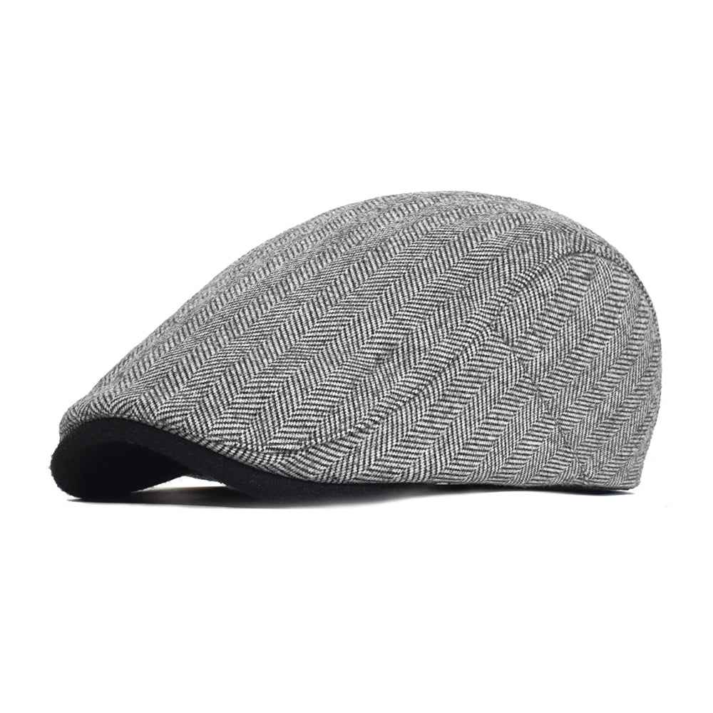 Herringbone Tweed Flat Cap | Men's Classic Newsboy Baker Boy Hat