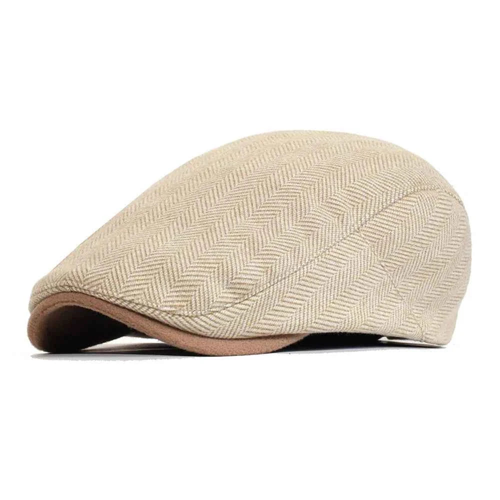 Herringbone Tweed Flat Cap | Men's Classic Newsboy Baker Boy Hat