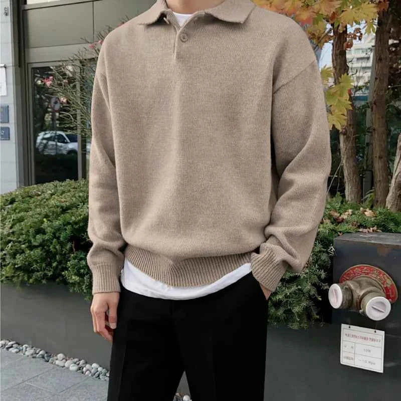 Cozy Knit Polo Sweater – Classic Men’s Pullover with Polo Collar