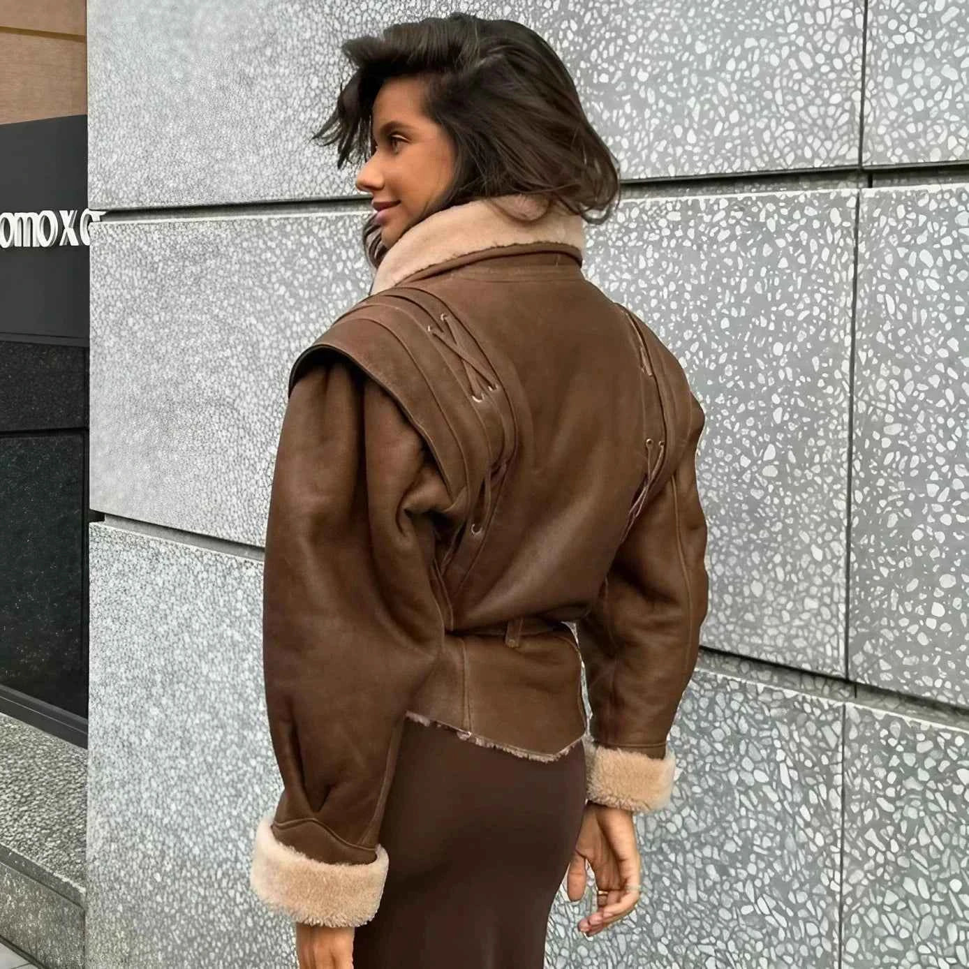Warm Furry Leather Jacket | Women's Real Leather Winter Coat with Fox Fur Collar