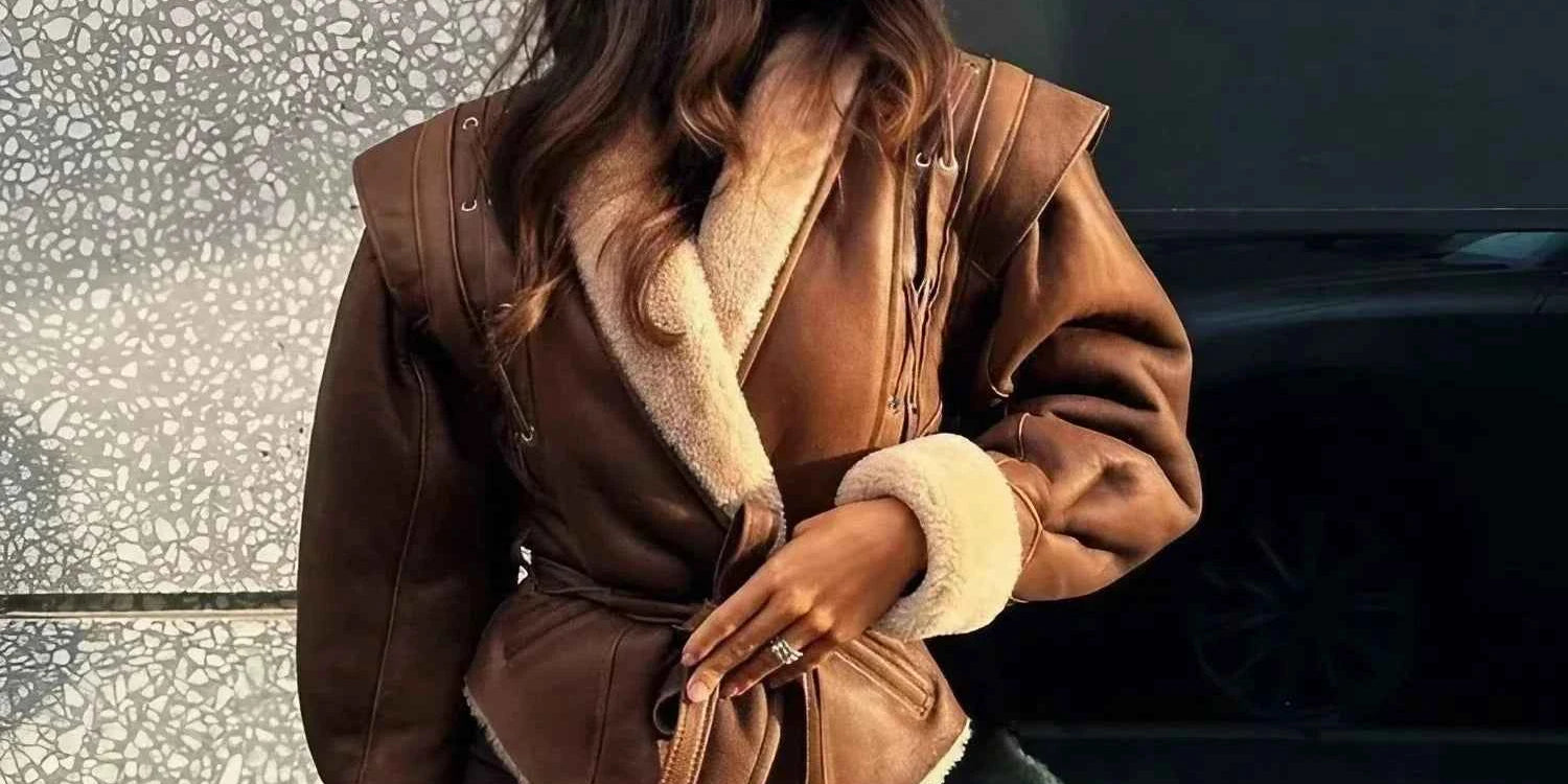 Warm Furry Leather Jacket | Women's Real Leather Winter Coat with Fox Fur Collar
