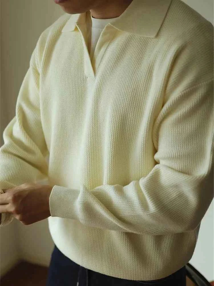 Cozy Knit Polo Sweater – Soft Long-Sleeve Men’s Pullover with Polo Collar