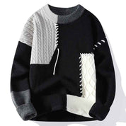 Patchwork Knit Sweater – Men’s Textured Crewneck Pullover